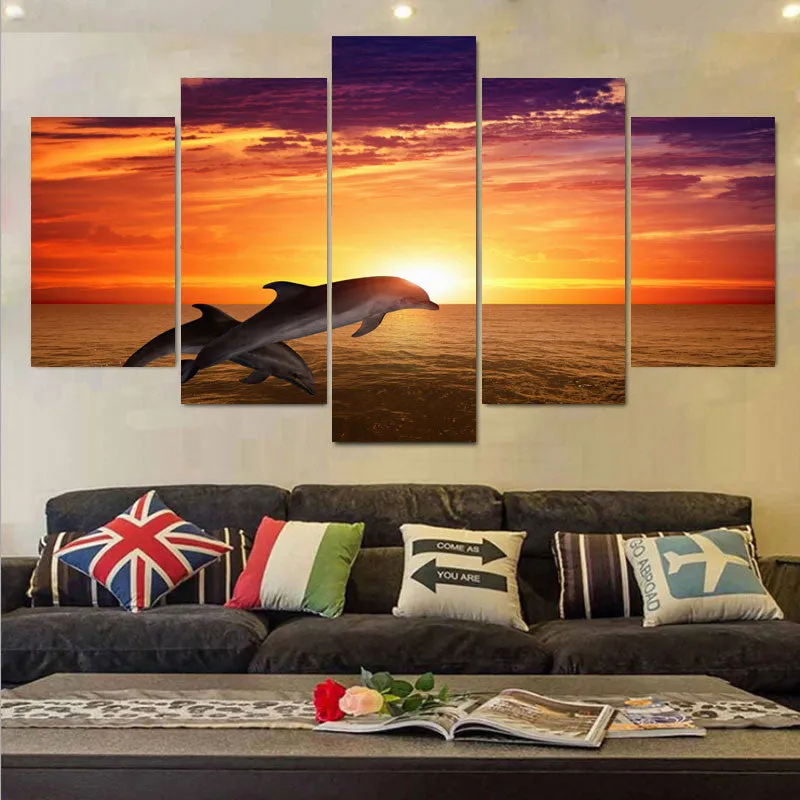 Wall Print: Dolphins & Sunset
