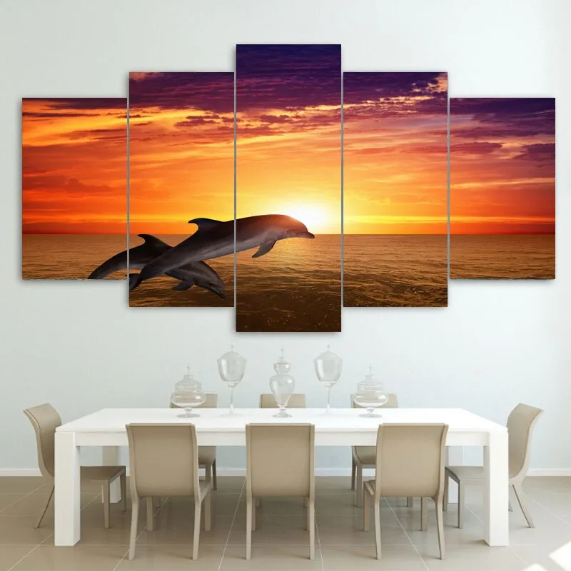 Wall Print: Dolphins & Sunset