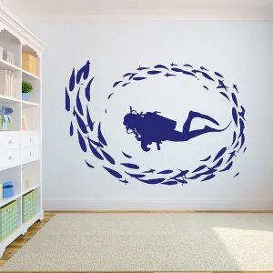 Wall Sticker: Scuba Diver with Fish