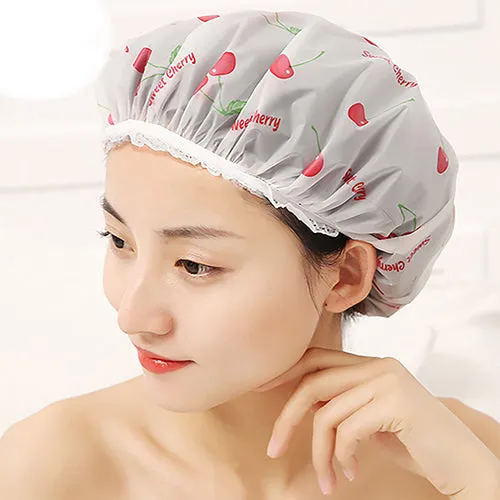 Water Drop Pattern Double Layers Shower Cap (Pink）