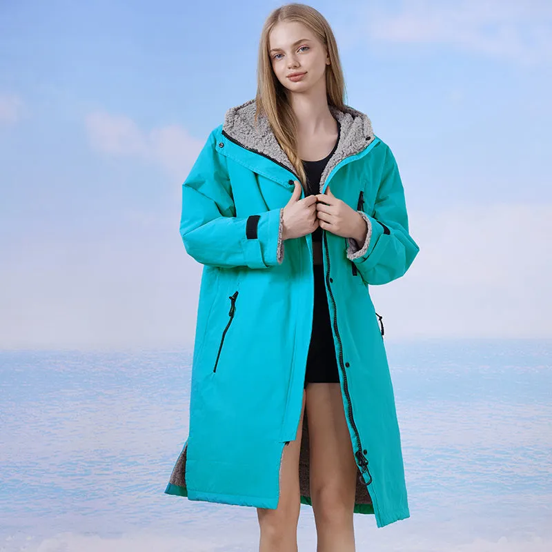 Waterproof Surf Changing Robe Outdoor Coat Lamb Wool Jacket Hooded Cloak Beach Surfing Pool Lining Anorak Raincoat Unisex Bath T