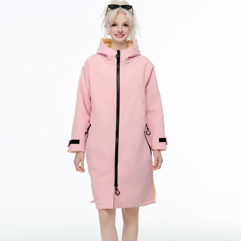 Waterproof Surf Changing Robe Outdoor Coat Lamb Wool Jacket Hooded Cloak Beach Surfing Pool Lining Anorak Raincoat Unisex Bath T