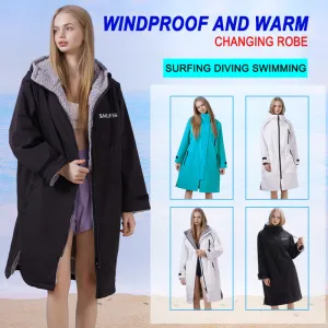 Waterproof Surf Changing Robe Outdoor Coat Lamb Wool Jacket Hooded Cloak Beach Surfing Pool Lining Anorak Raincoat Unisex Bath T