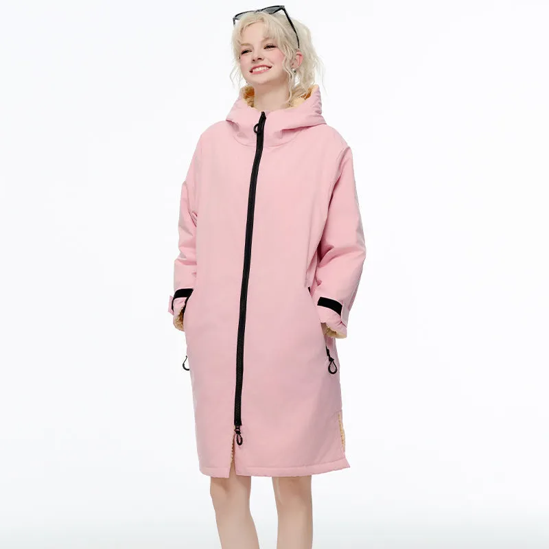 Waterproof Surf Changing Robe Outdoor Coat Lamb Wool Jacket Hooded Cloak Beach Surfing Pool Lining Anorak Raincoat Unisex Bath T