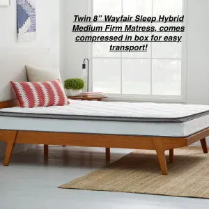 Wayfair Sleep TWIN 8" Medium Firm Innerspring Mattress! Comes compressed in box for easy transport! Retails $249 W/Tax!
