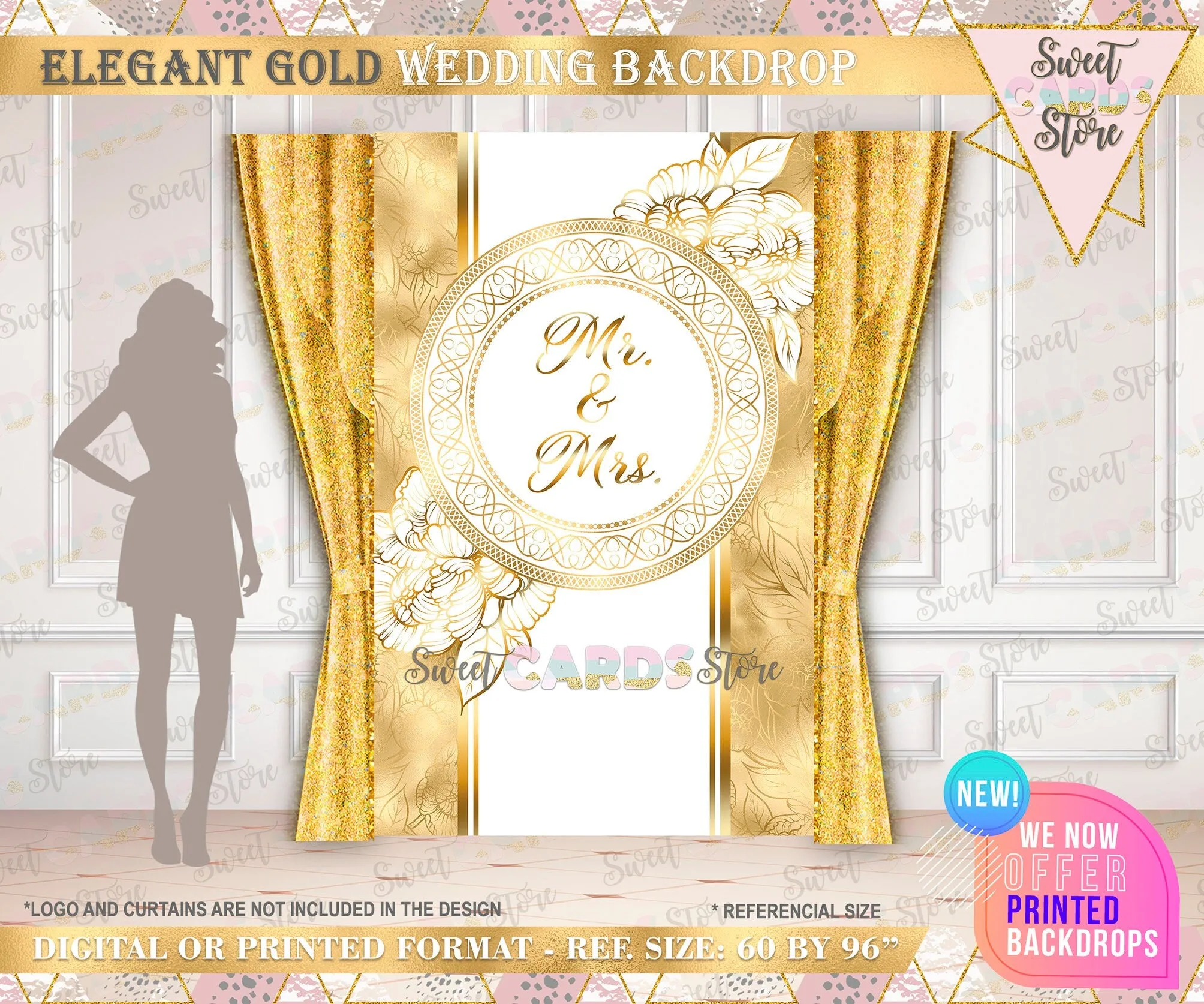 Wedding Gold White monogram backdrop, Wedding Backdrop decor, Wedding Banner, Wedding decor, Elegant Wedding backdrop, anniversary backdrop