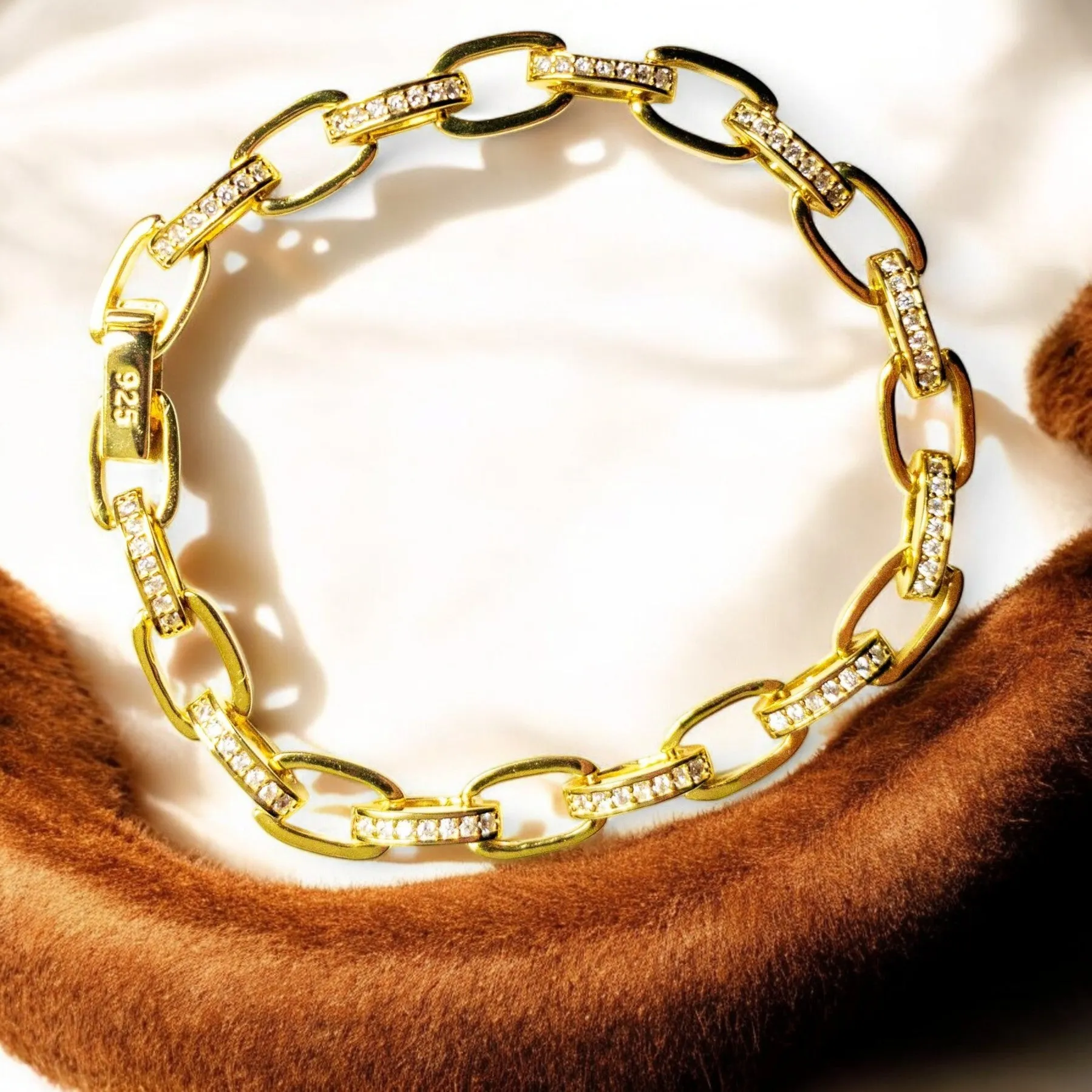 White CZ Link Chain Bracelet