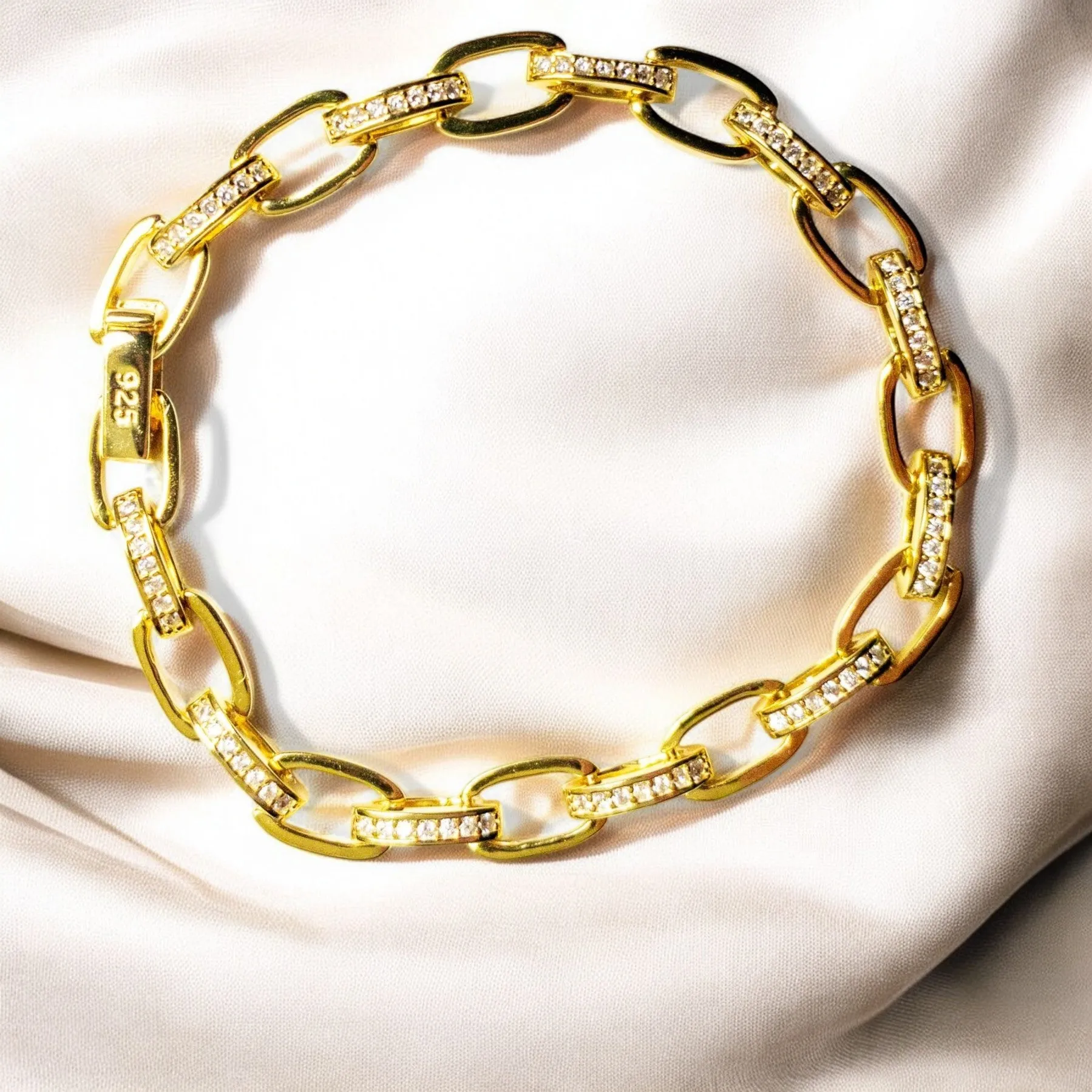 White CZ Link Chain Bracelet