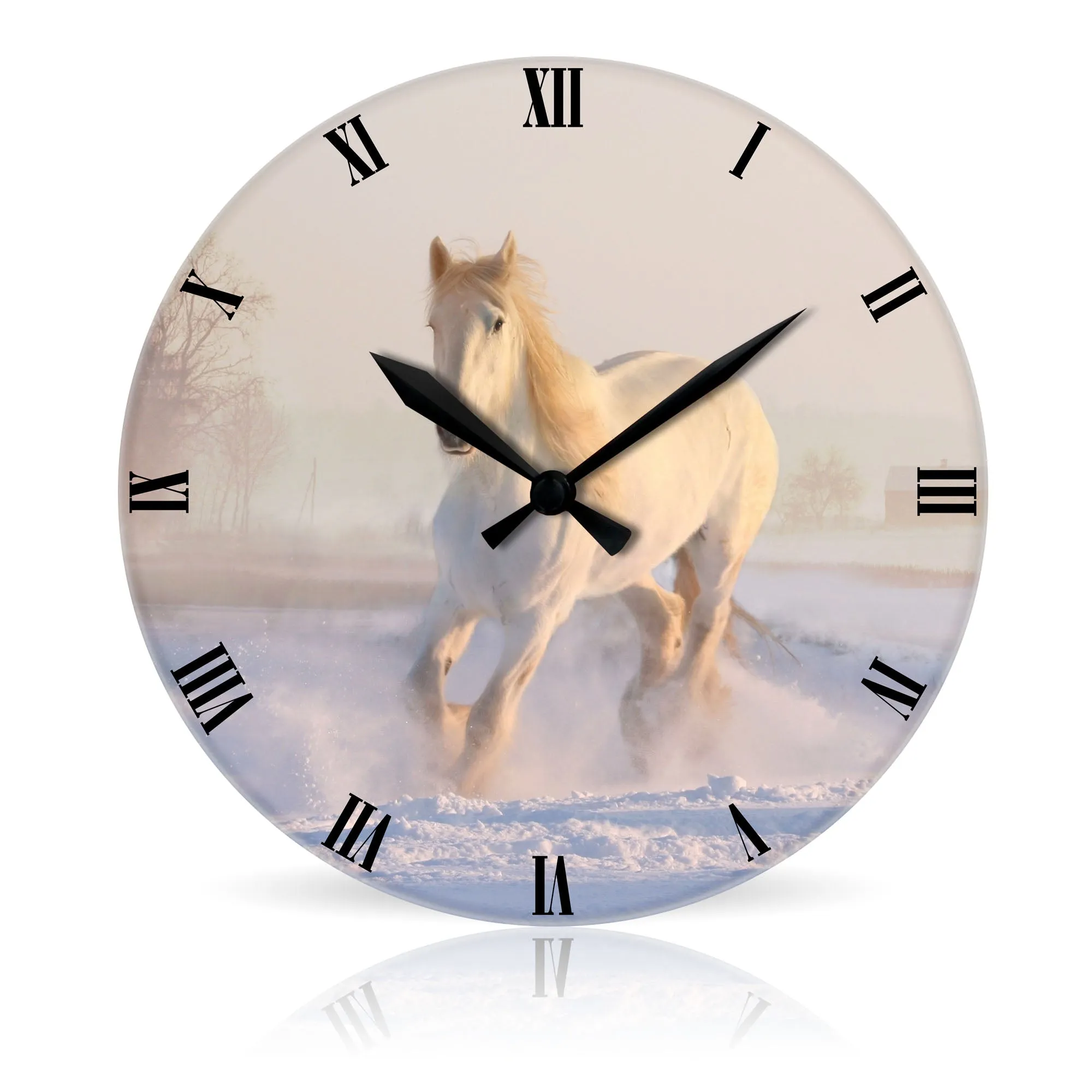 White Horse <br>Round Acrylic Wall Clock 10.75"