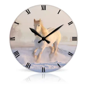 White Horse <br>Round Acrylic Wall Clock 10.75"
