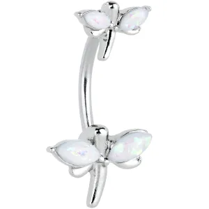 White Opalescent Simple Stylized Dragonfly Double Mount Belly Ring