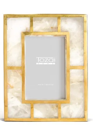 WHITE QUARTZ WITH BRASS TRIM 4X6 FRAME