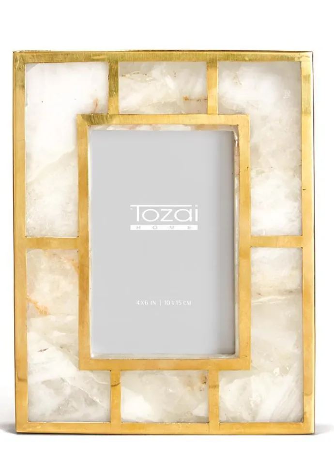 WHITE QUARTZ WITH BRASS TRIM 4X6 FRAME