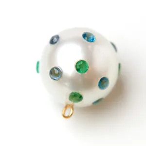White South Sea Pearl and Emerald & Blue Sapphire Gemstone Clasp