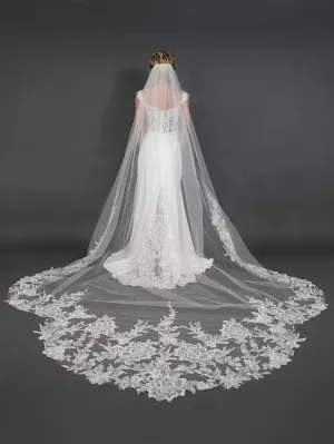 Wide Crystal & Sequin Lace Appliqué Cathedral Veil