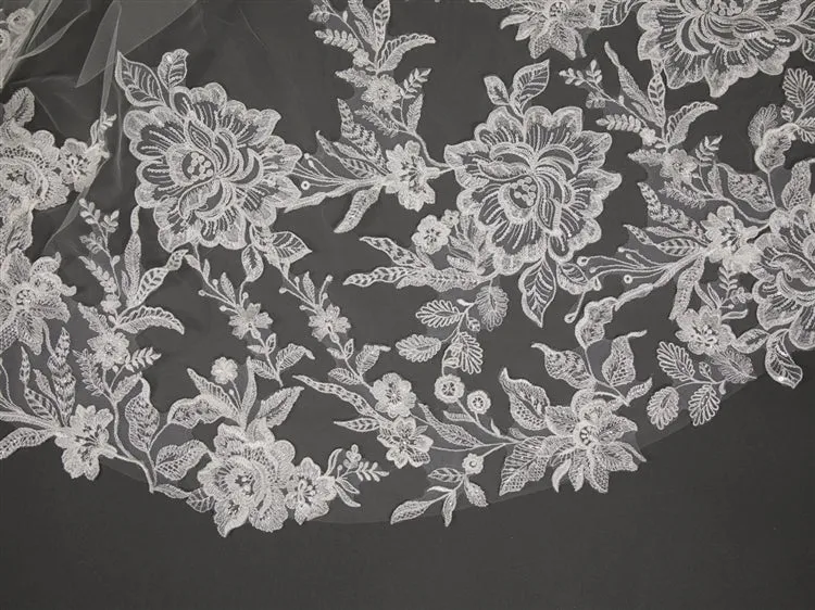 Wide Crystal & Sequin Lace Appliqué Cathedral Veil