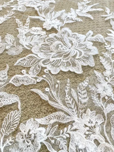 Wide Crystal & Sequin Lace Appliqué Cathedral Veil