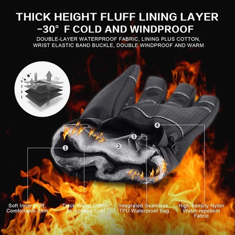 Winter Gloves Touchscreen Non-Slip Unisex Waterproof Windproof Warm Cycling Ski Sports Gloves Women Men