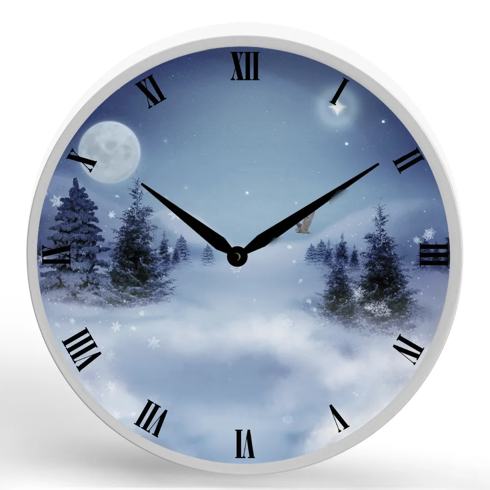 Winter <br>Round Framed Wall Clock 11.75"