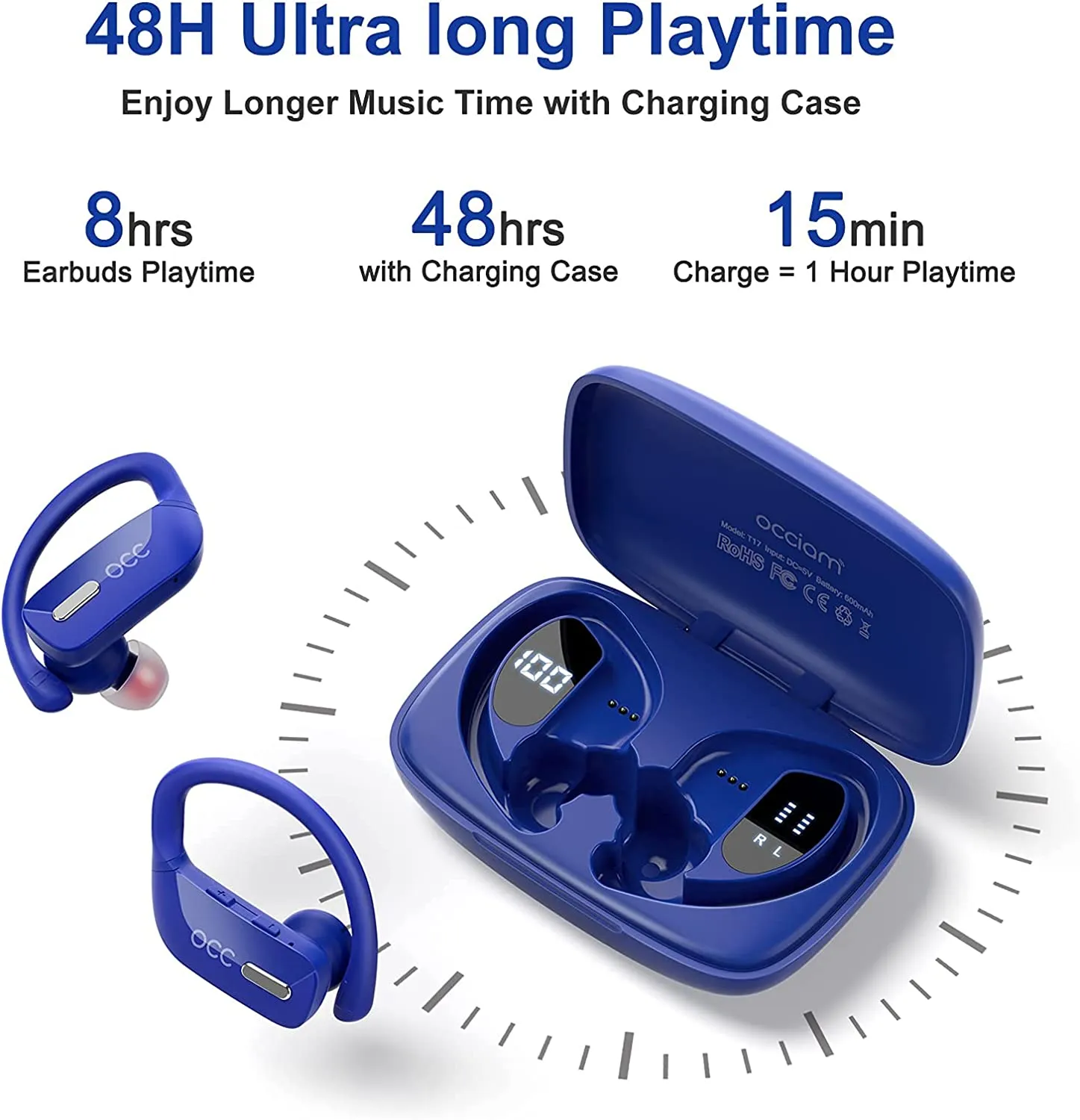 Wireless  Bluetooth Earbuds  48H Play Back  Waterproof with Microphone LED Display