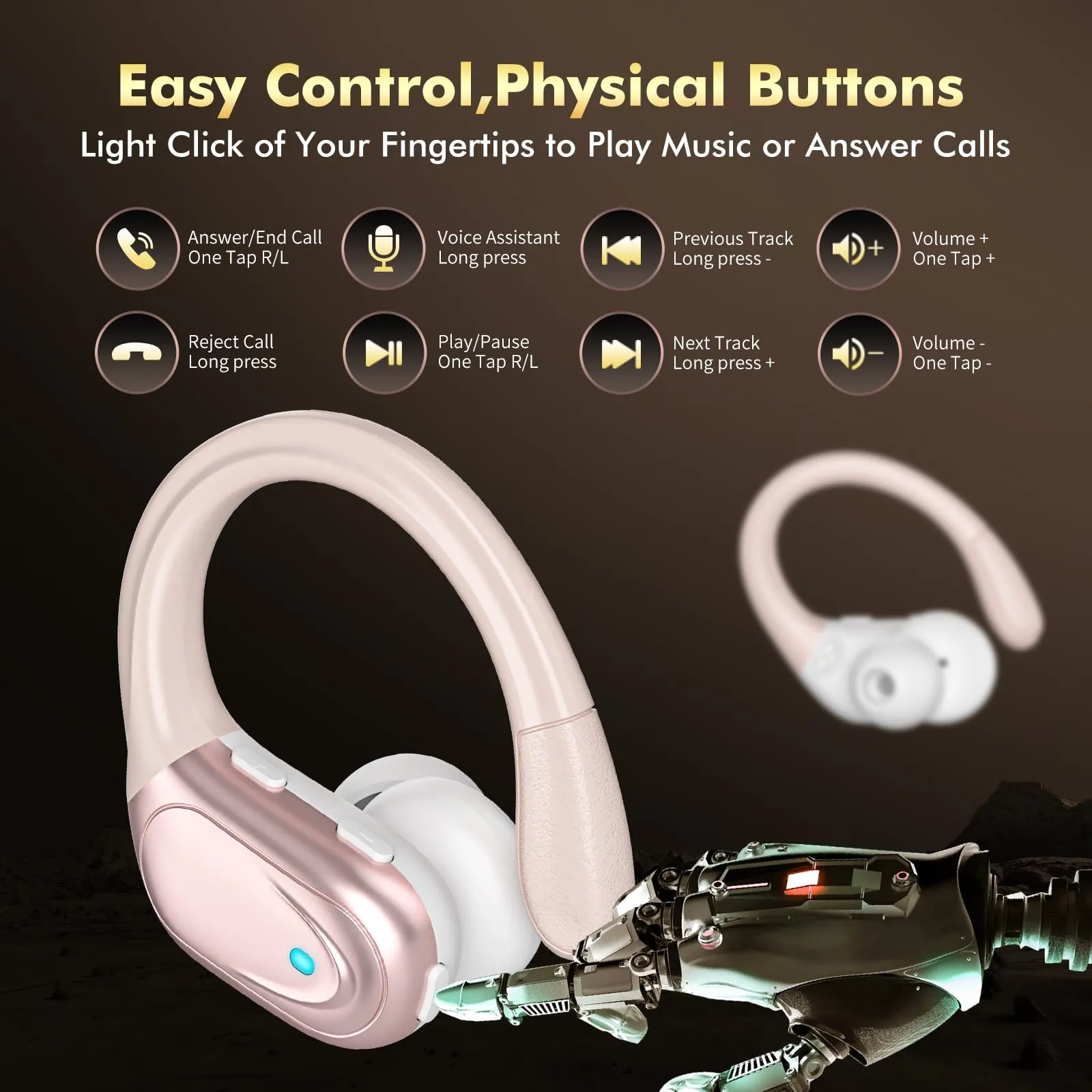 Wireless Earbuds, Sports Bluetooth Headphones, Ear Buds with 80hr Playtime, Noise Canceling, LED Power Display, IPX7 Waterproof Earphones for Workout/Running Black