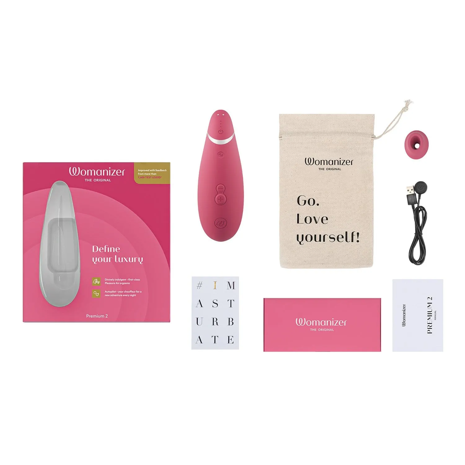 Womanizer - Premium 2 Silicone Rechargeable Clitoral Stimulator 5 Colors