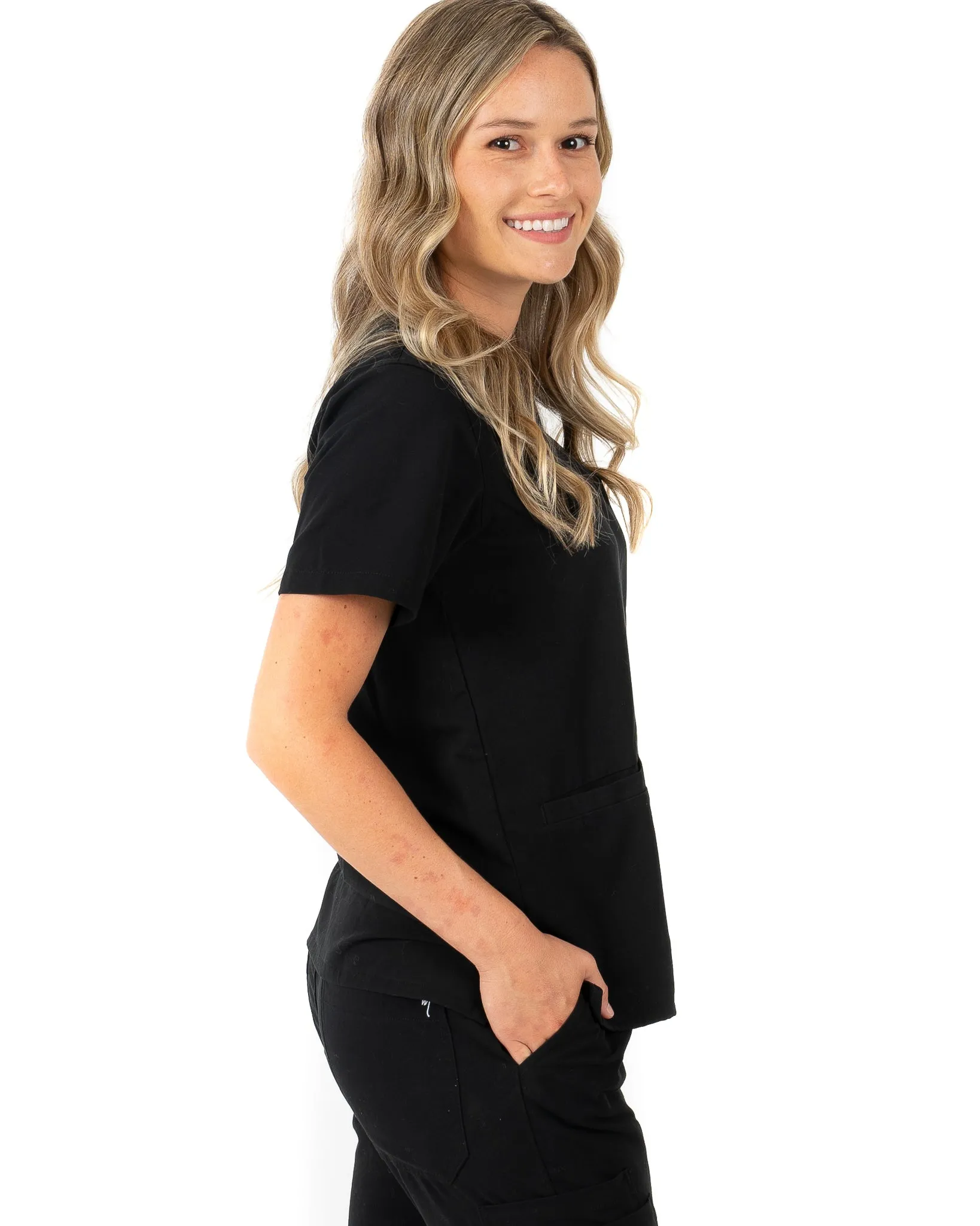 Women's 2 Pocket Black Scrub Top - Amber
