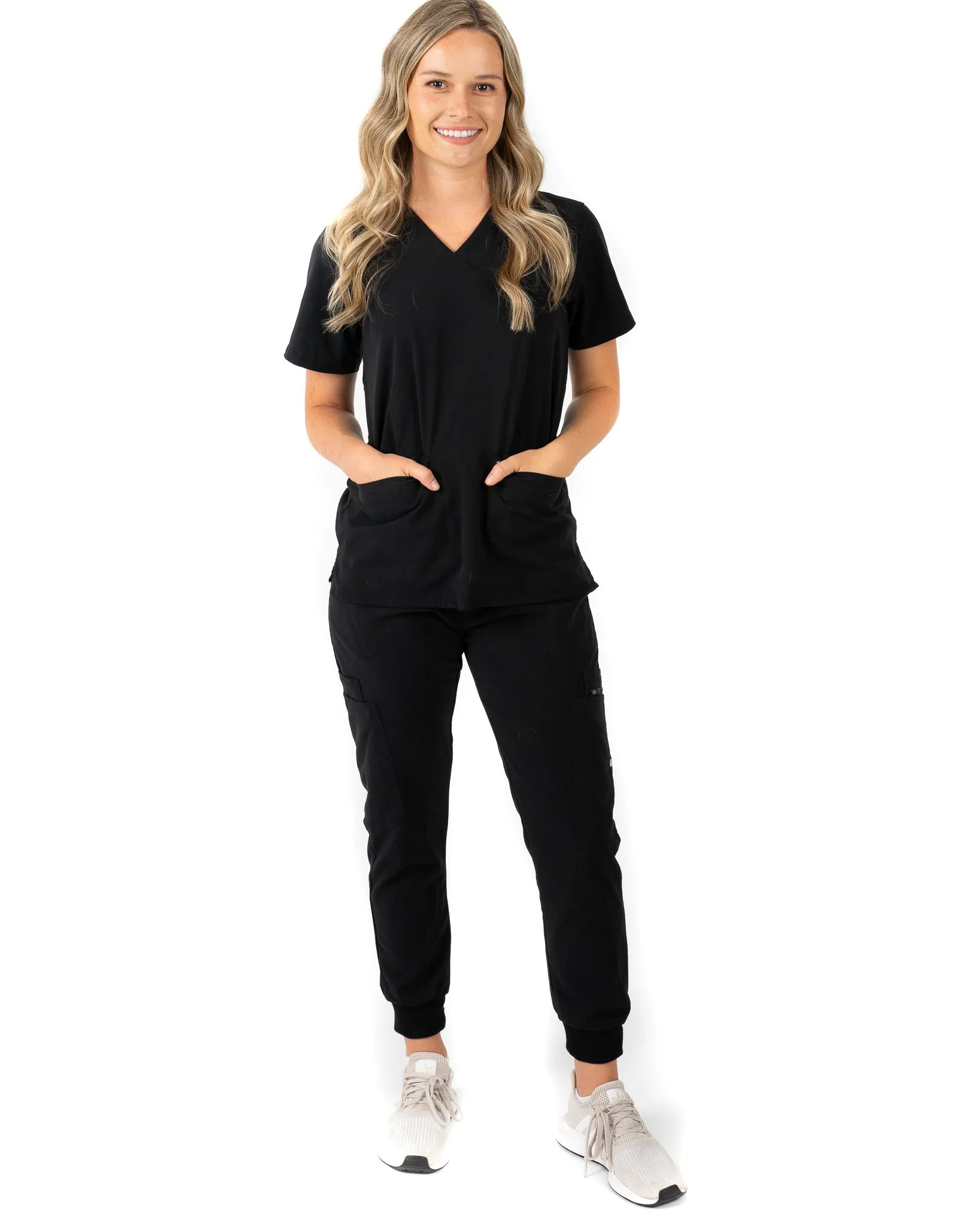 Women's 2 Pocket Black Scrub Top - Amber