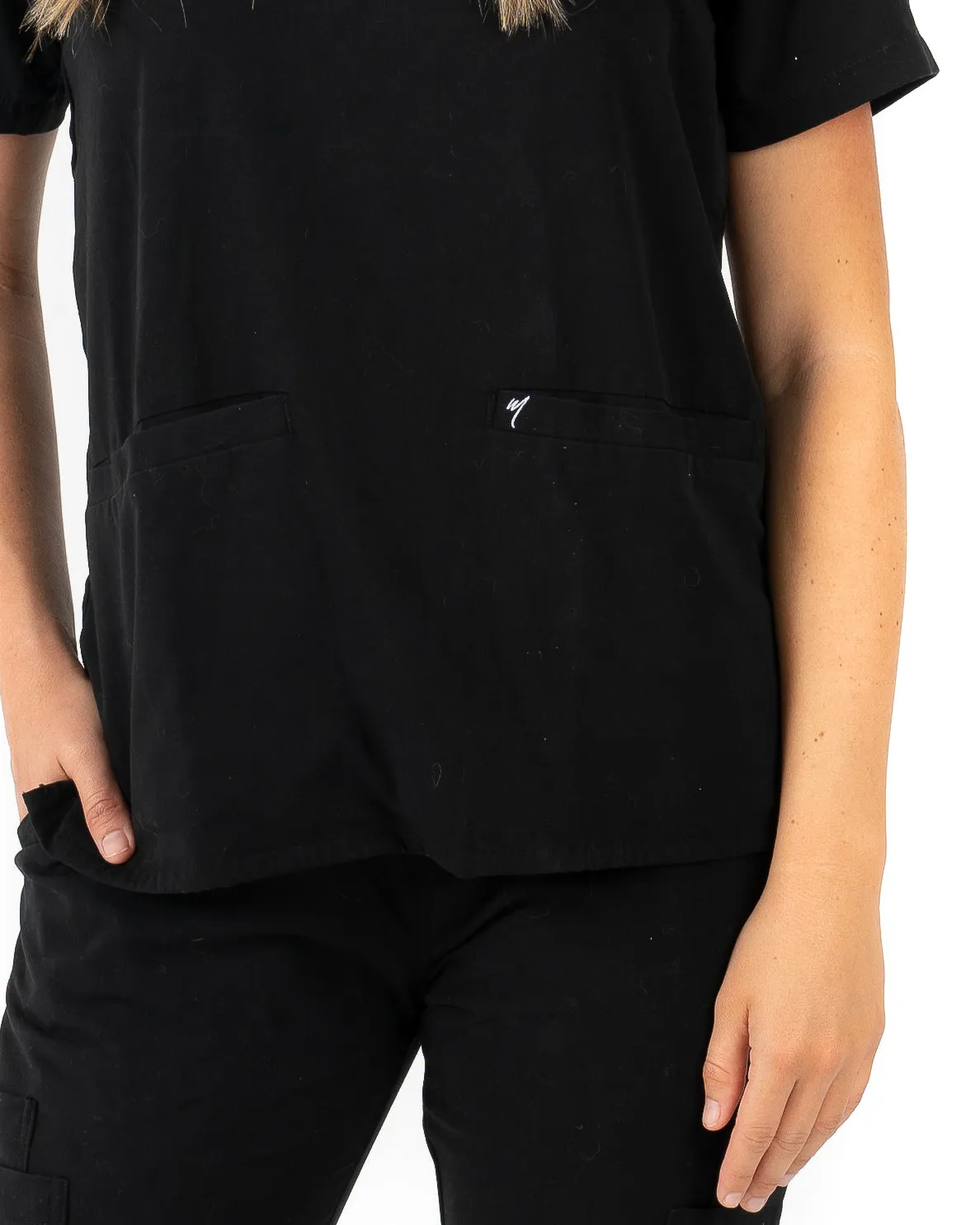 Women's 2 Pocket Black Scrub Top - Amber