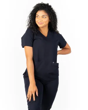 Women's 2 Pocket Dark Navy Blue Scrub Top - Amber