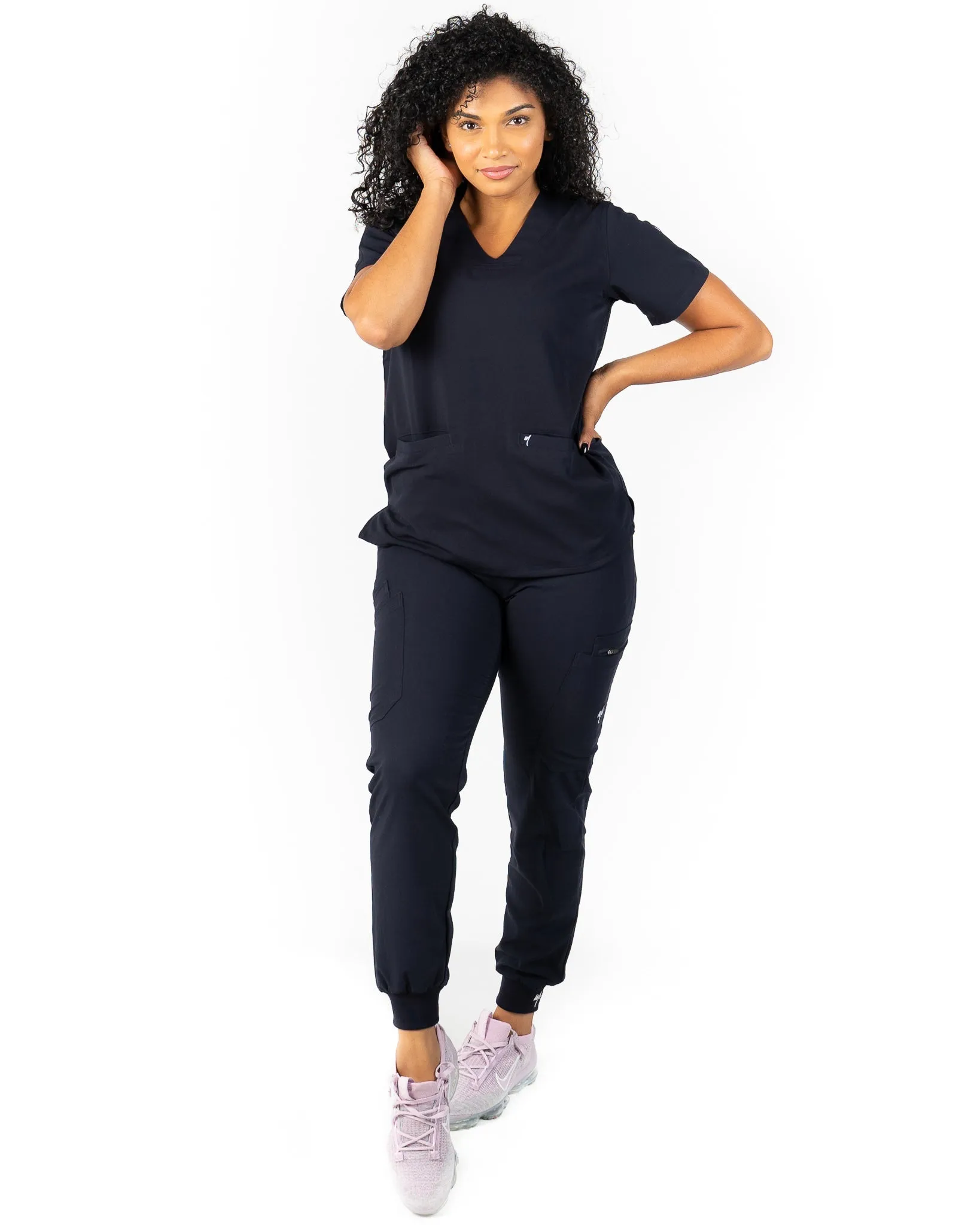 Women's 2 Pocket Dark Navy Blue Scrub Top - Amber