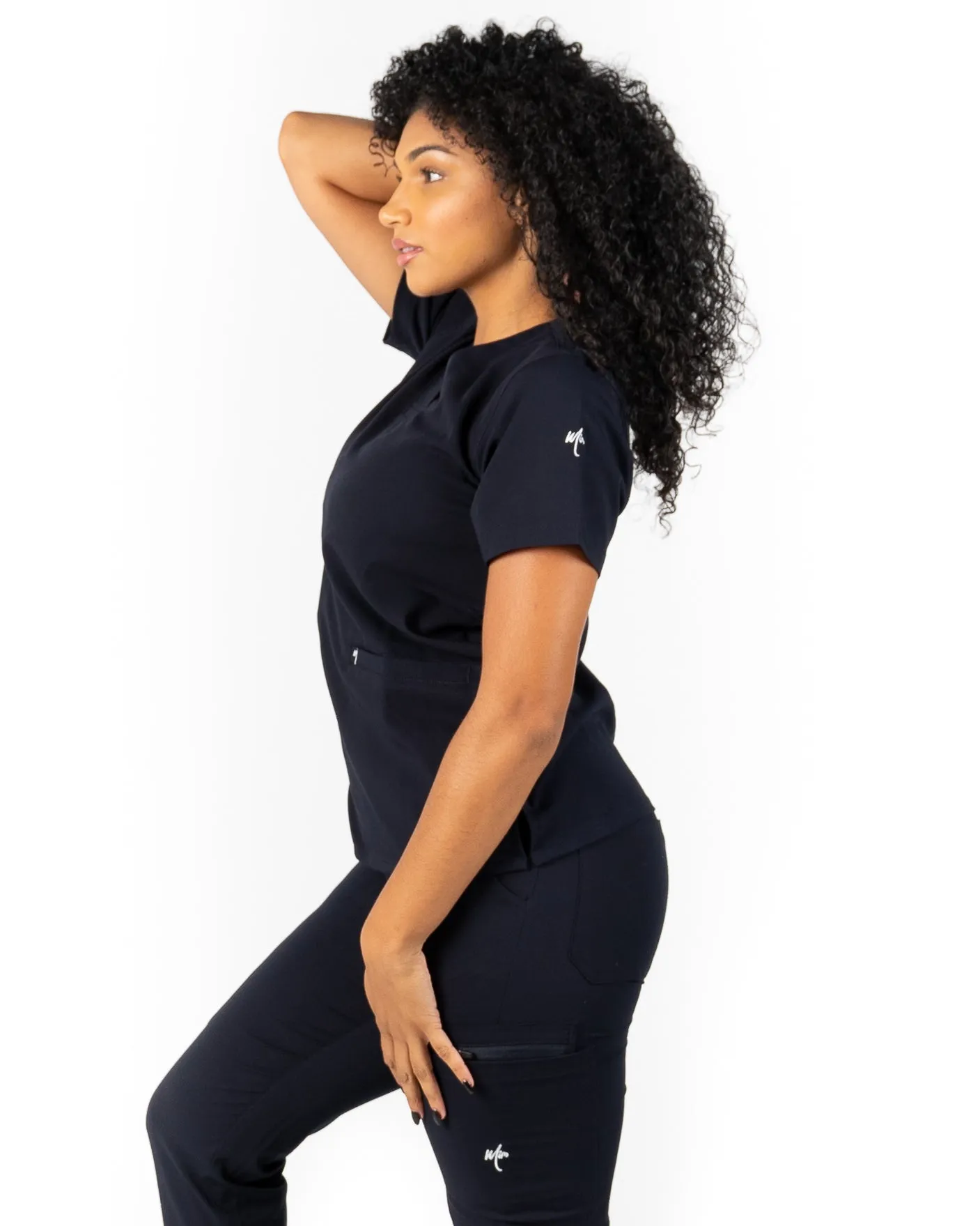 Women's 2 Pocket Dark Navy Blue Scrub Top - Amber