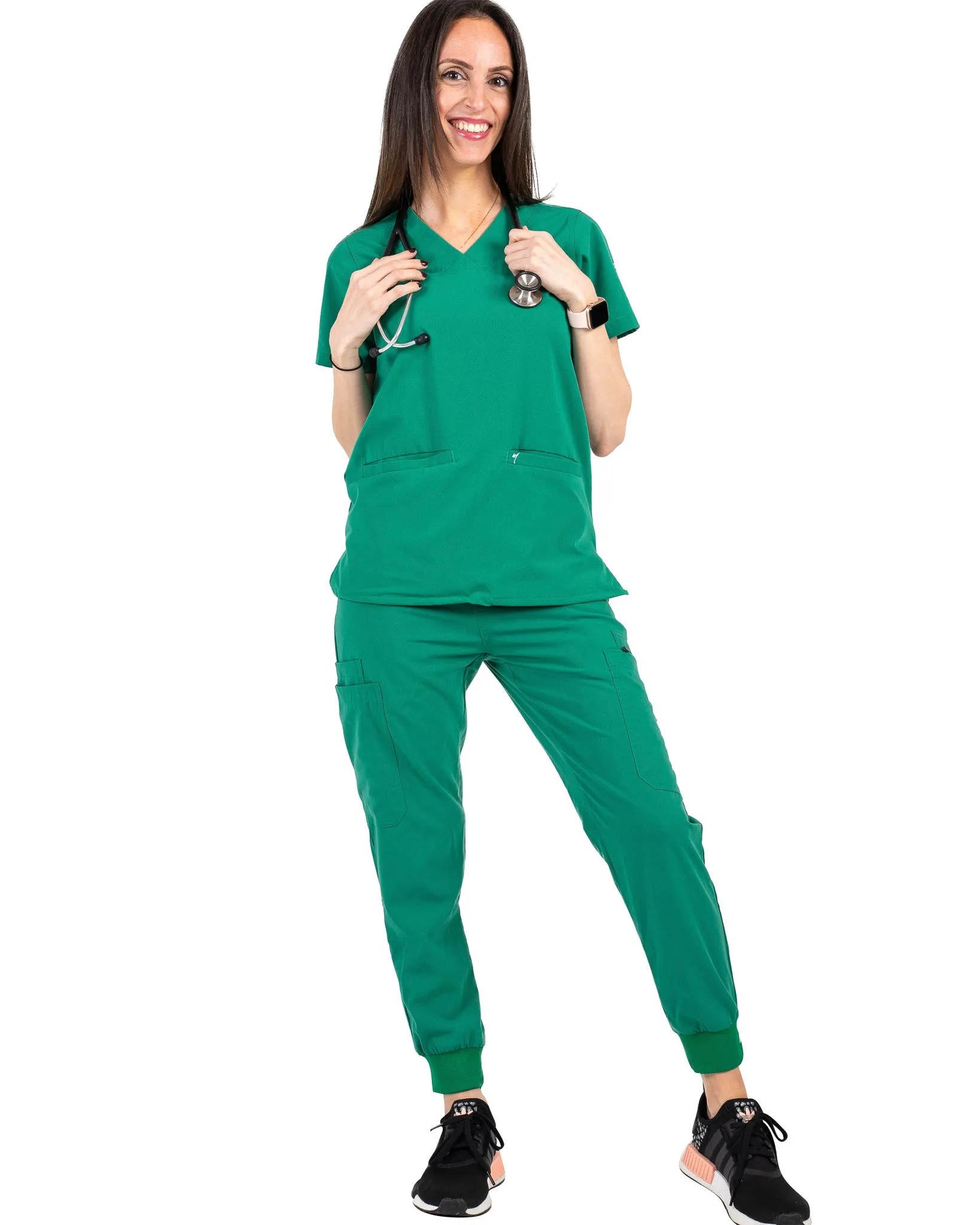 Women's 2 Pocket Hunter Green Scrub Top - Amber