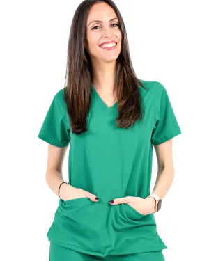 Women's 2 Pocket Hunter Green Scrub Top - Amber