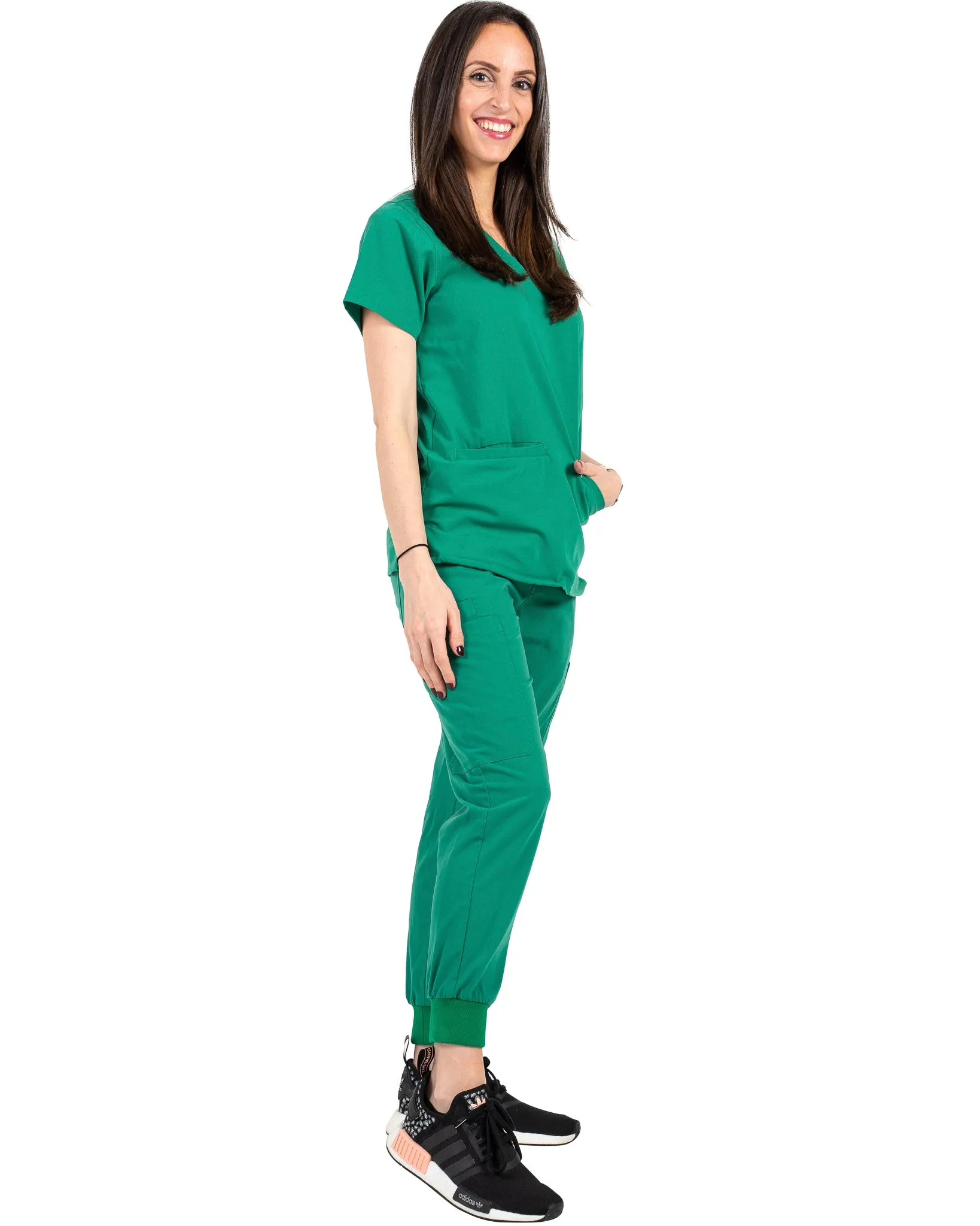 Women's 2 Pocket Hunter Green Scrub Top - Amber