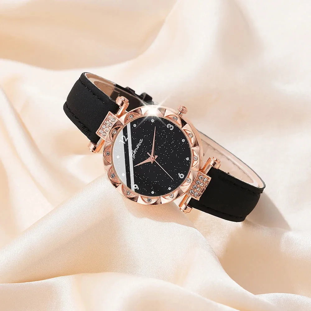 Women's 5-Piece Rhinestone Quartz Wristwatch Bracelet