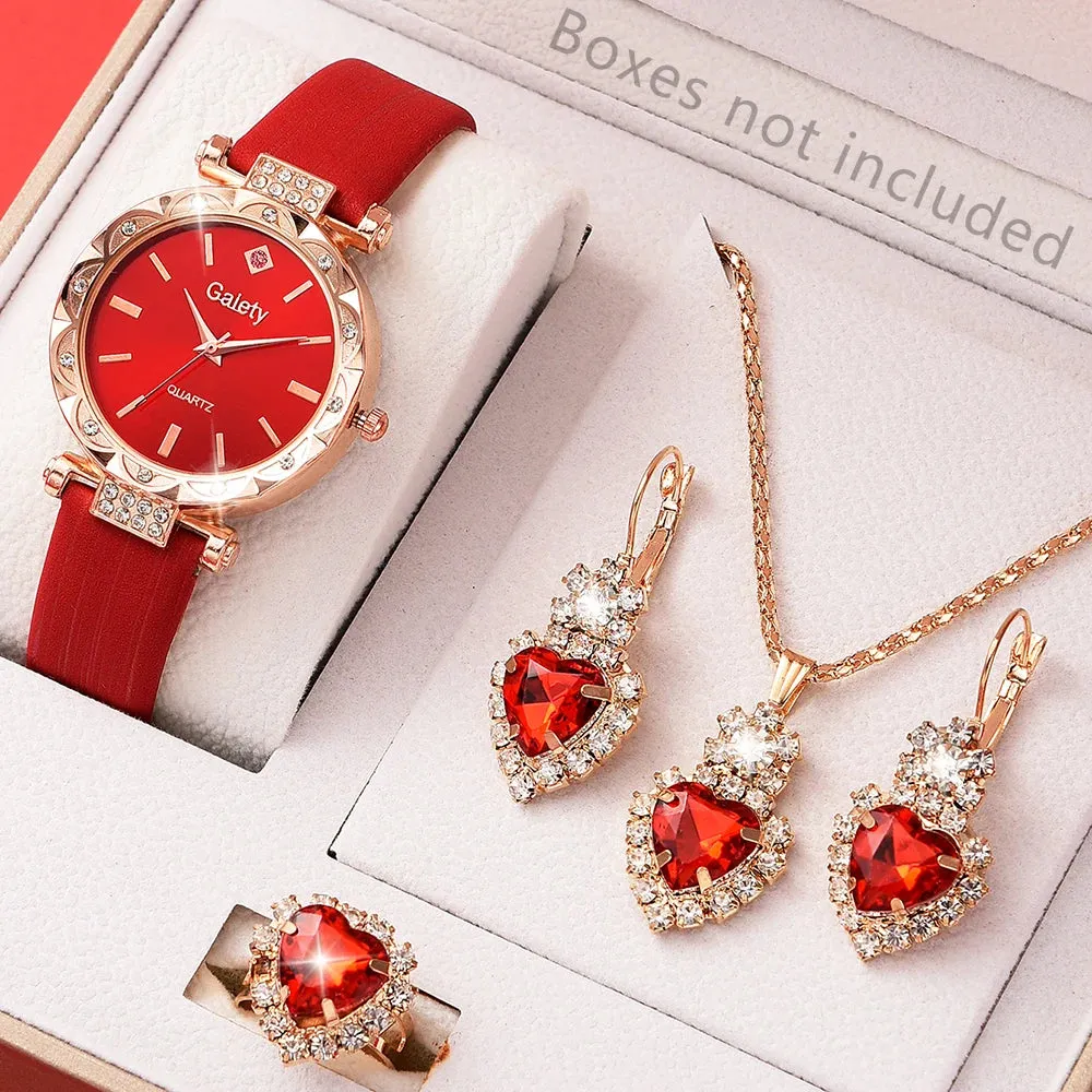 Women's 5-Piece Rhinestone Quartz Wristwatch Bracelet