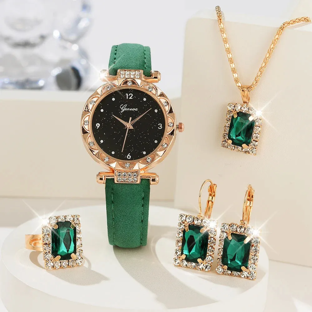 Women's 5-Piece Rhinestone Quartz Wristwatch Bracelet