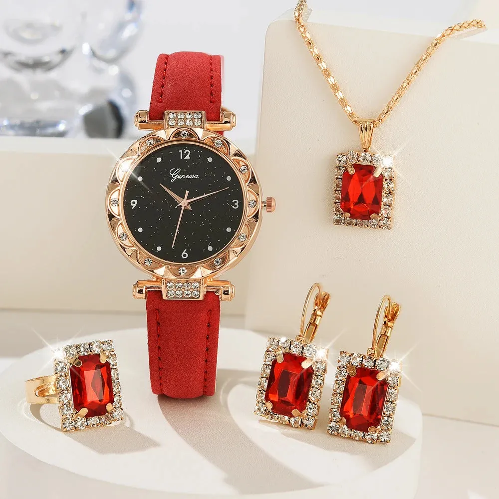 Women's 5-Piece Rhinestone Quartz Wristwatch Bracelet