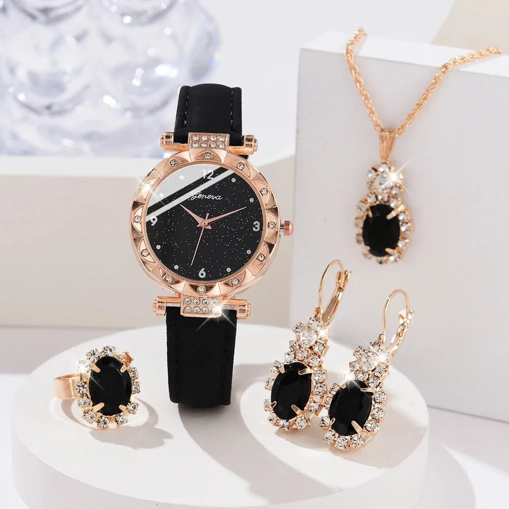 Women's 5-Piece Rhinestone Quartz Wristwatch Bracelet