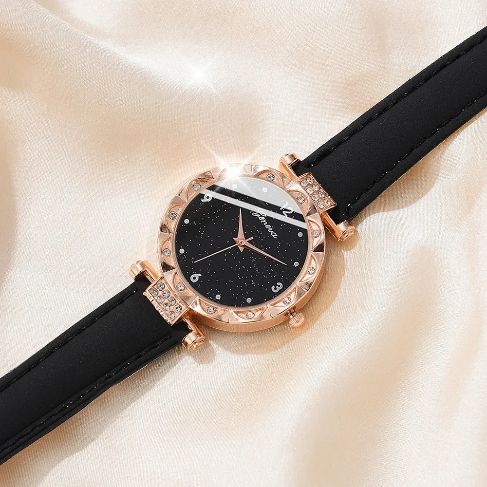 Women's 5-Piece Rhinestone Quartz Wristwatch Bracelet
