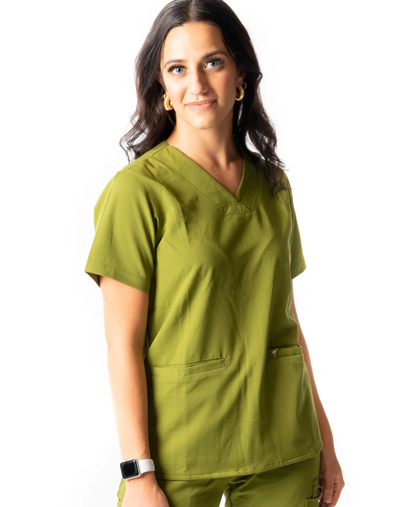 Women's Olive 2 Pocket Scrub Top - Amber