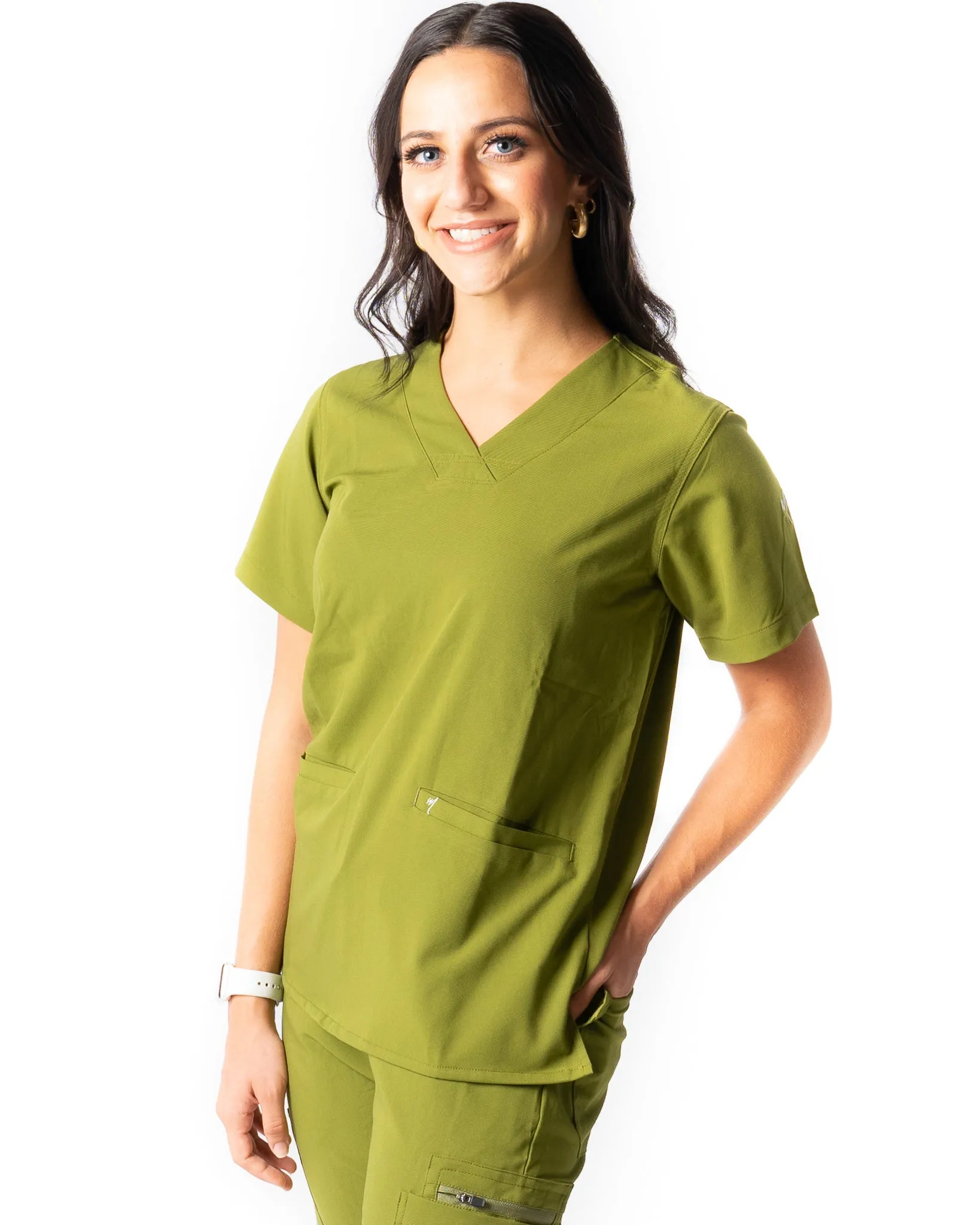 Women's Olive 2 Pocket Scrub Top - Amber