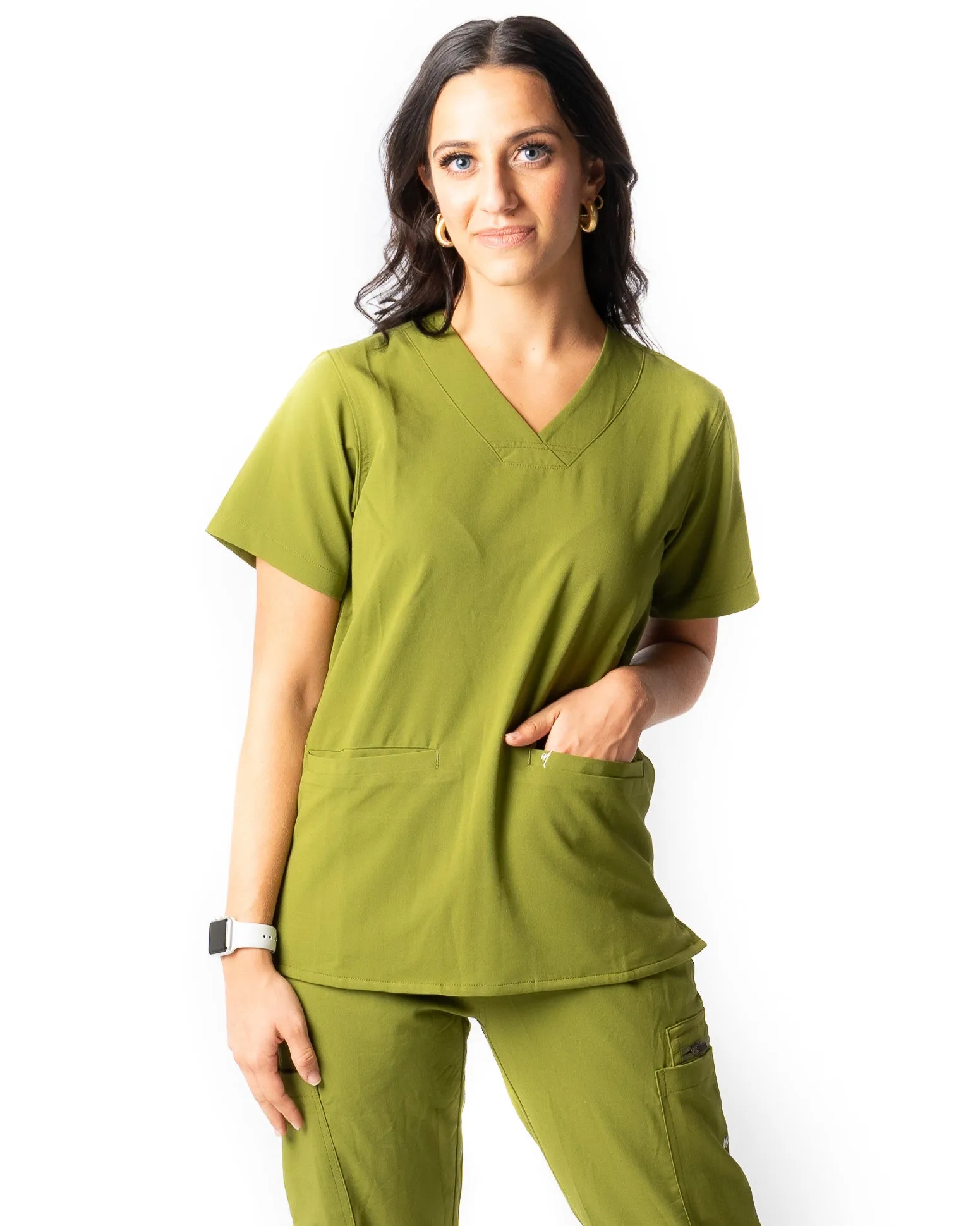 Women's Olive 2 Pocket Scrub Top - Amber