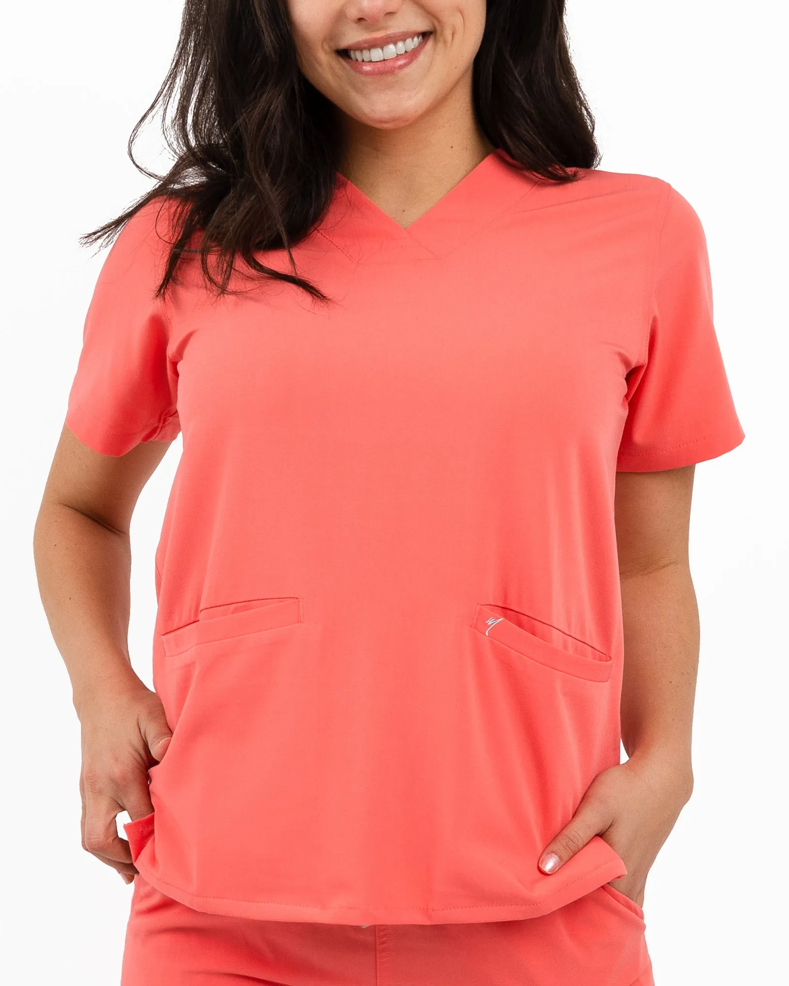 Women's Peach 2 Pocket Scrub Top - Amber
