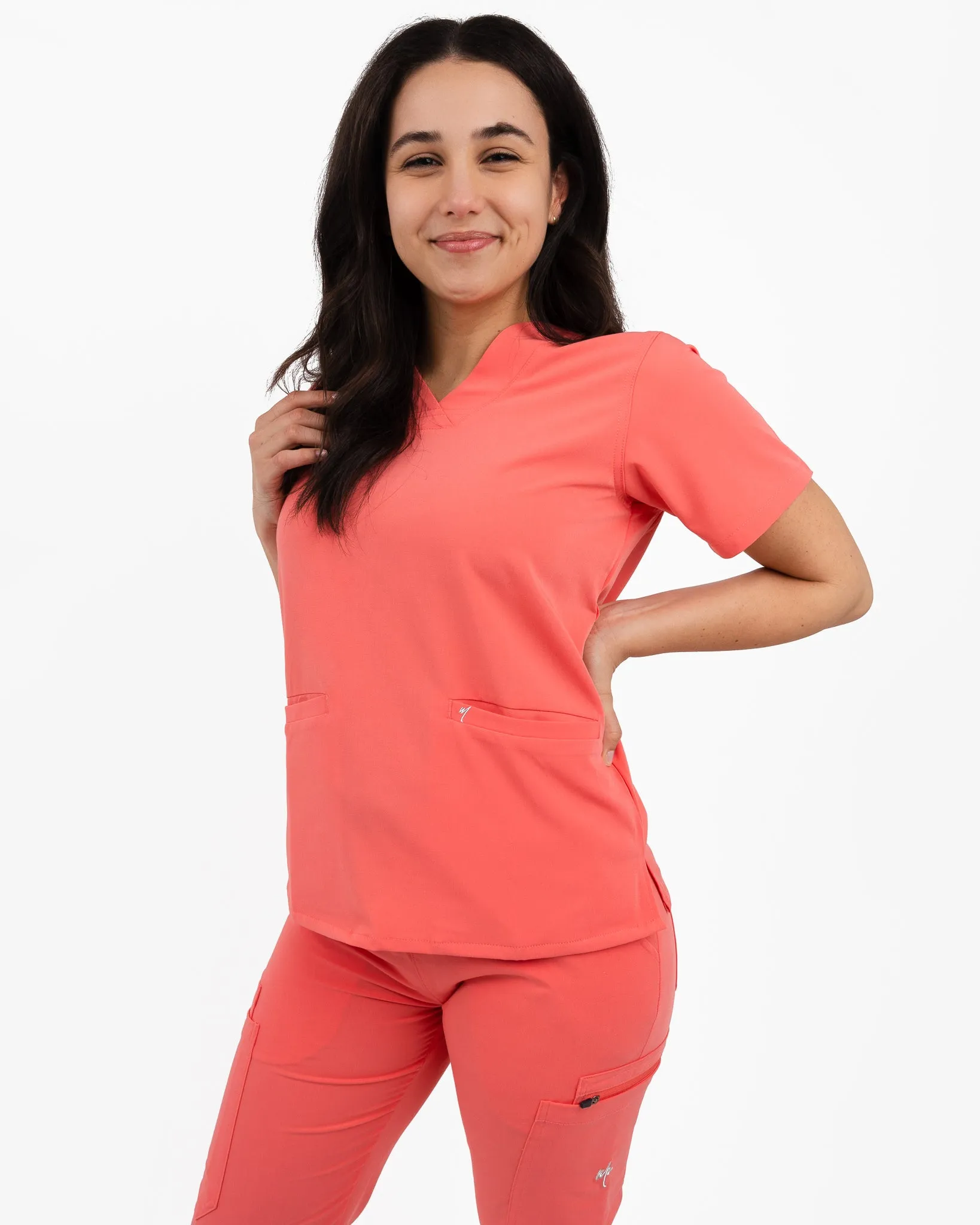 Women's Peach 2 Pocket Scrub Top - Amber