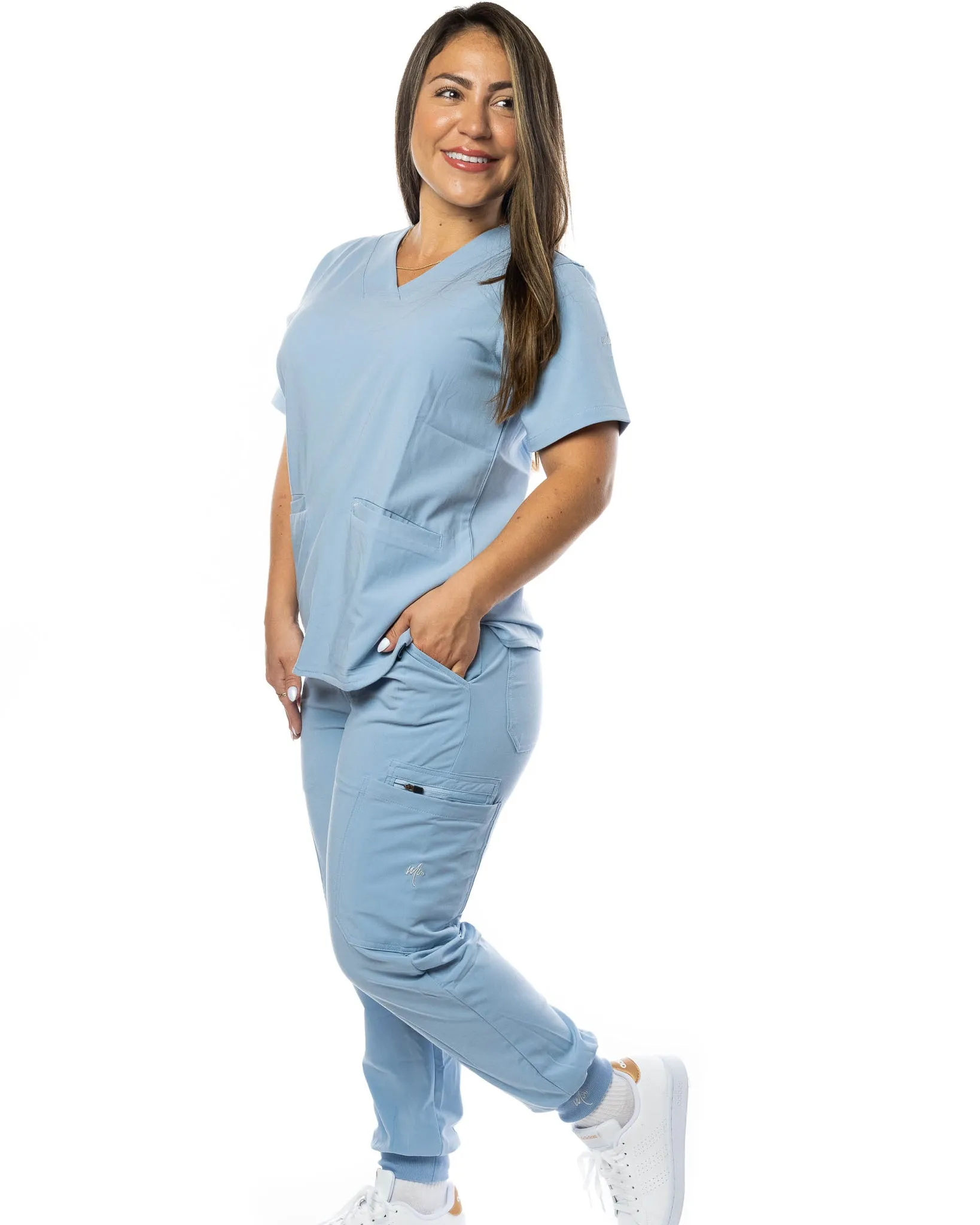 Women's Slate Blue 2 Pocket Amber Scrub Top