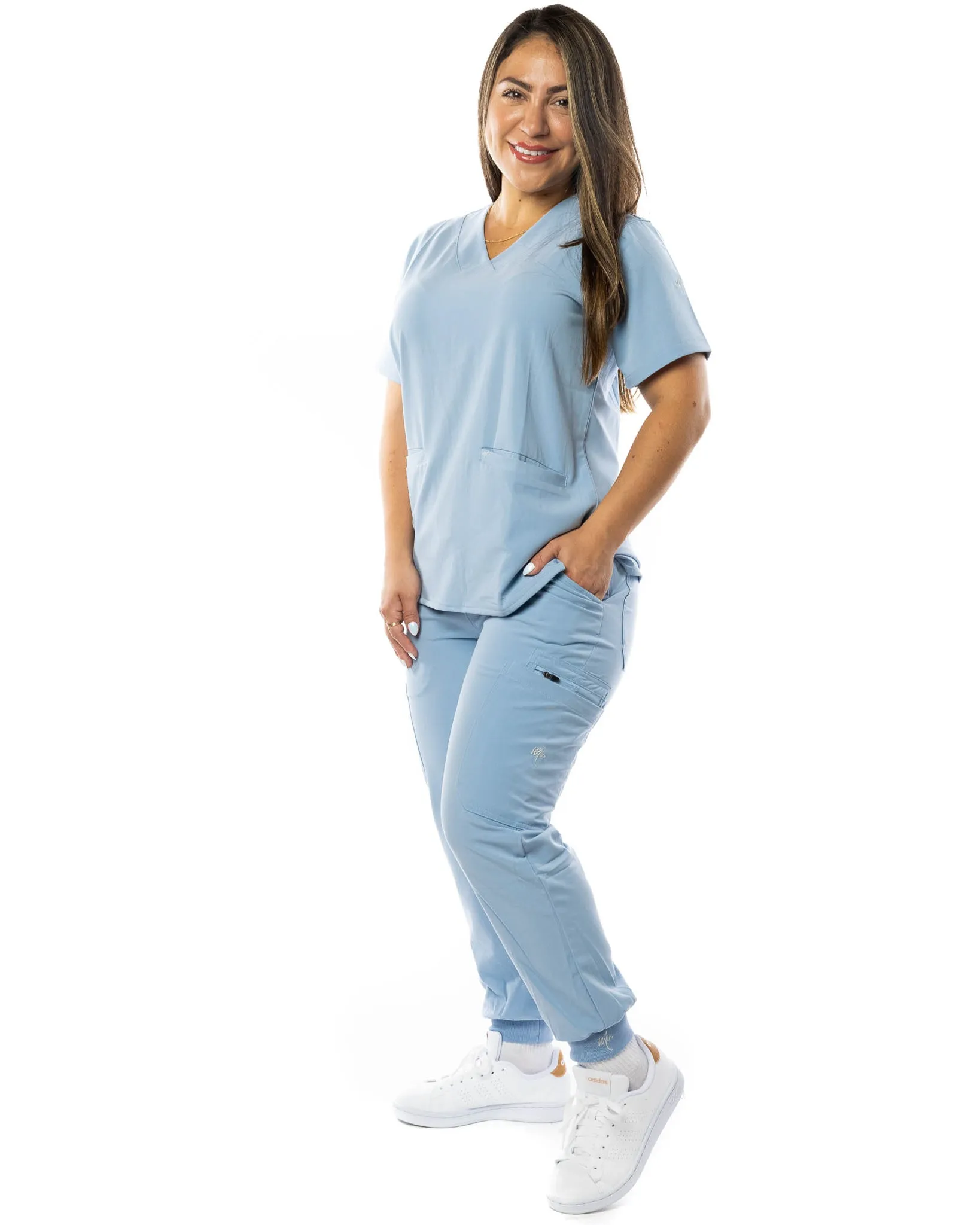 Women's Slate Blue 2 Pocket Amber Scrub Top