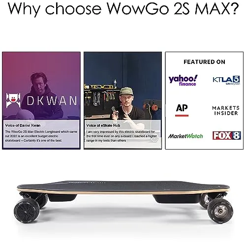WOWGO Electric Skateboards Longboard with Top Speed 29MPH Dual 550W Motors for Adults Beginners Max Load 330LB, 105mm Honeycomb Wheels E Skate Board with 14.3Mile Long Range for Commute -2S MAX