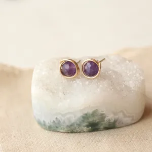 Wrapped Amethyst Gold Post Earrings